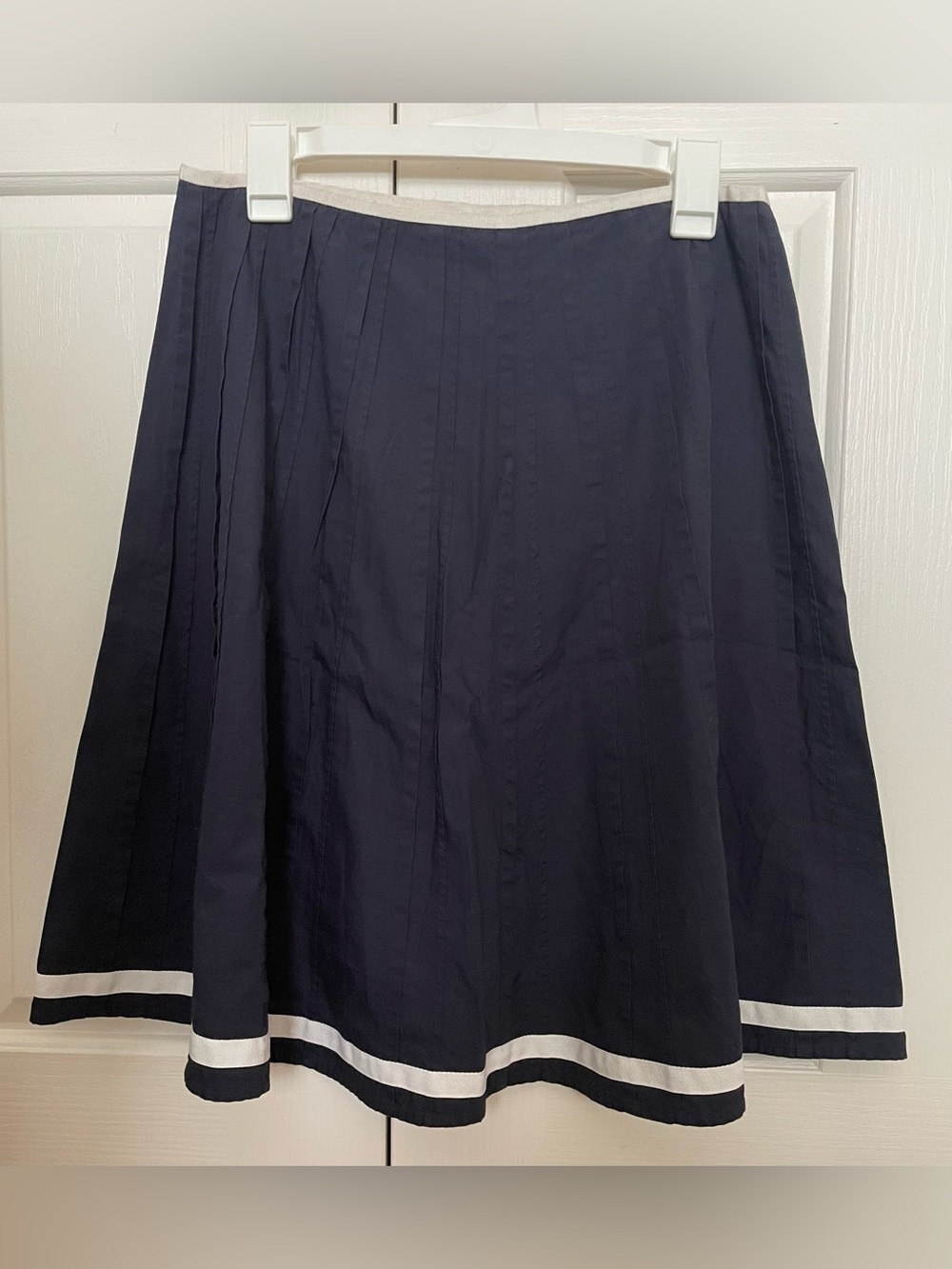 Boden Navy Skirt with White Hem Stripes